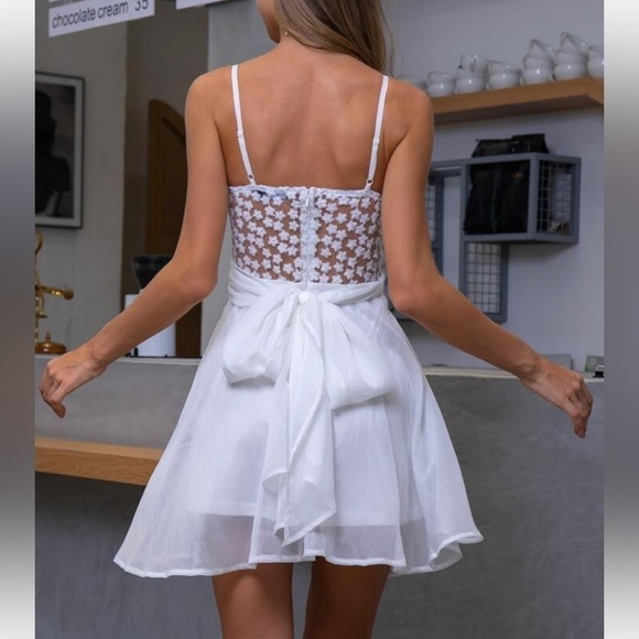 DOUBLE Crazy Tie Back Embroidered Mesh Bodice Dress. Size Medium - Picture 3 of 12